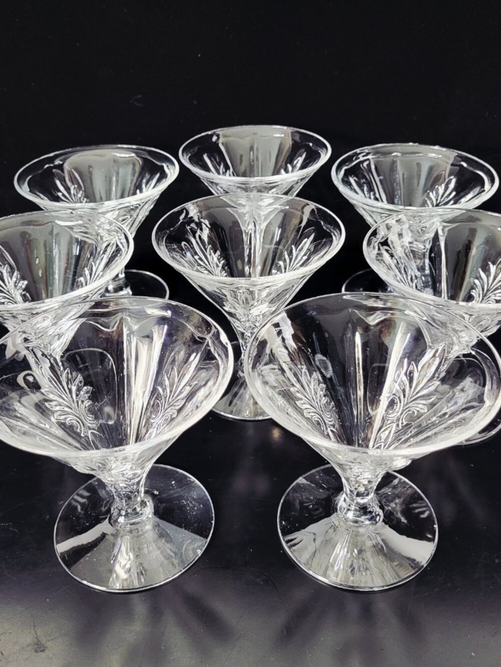 FOSTORIA~BAROQUE~SET OF 8~VINTAGE CLEAR GLASS SHERBET CHAMPAGNE WINE GLASSES